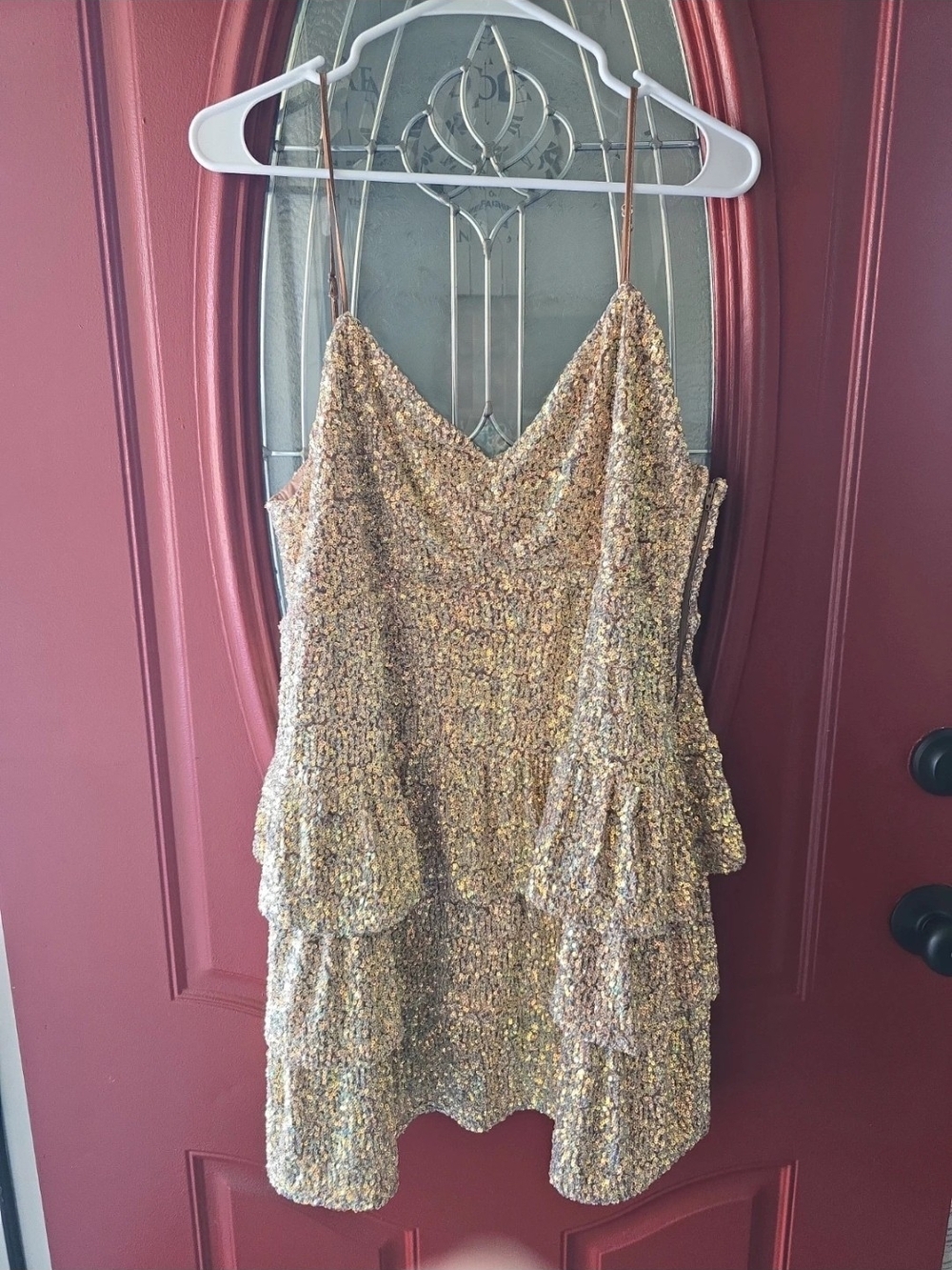 ARULA Gold Sequin Tiered Mini Dress